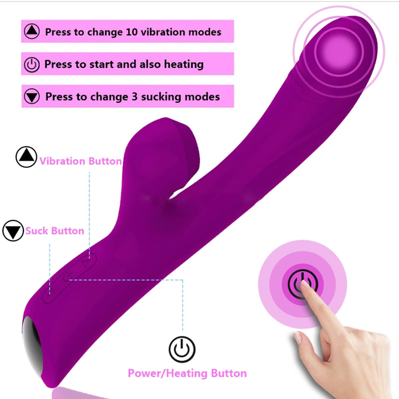 Sucking Rabbit Vibrator , Hidden Innuendo Sucking Vibrator for Women with 3 intense Suction modes, 10 Vibration modes  Rechargeable